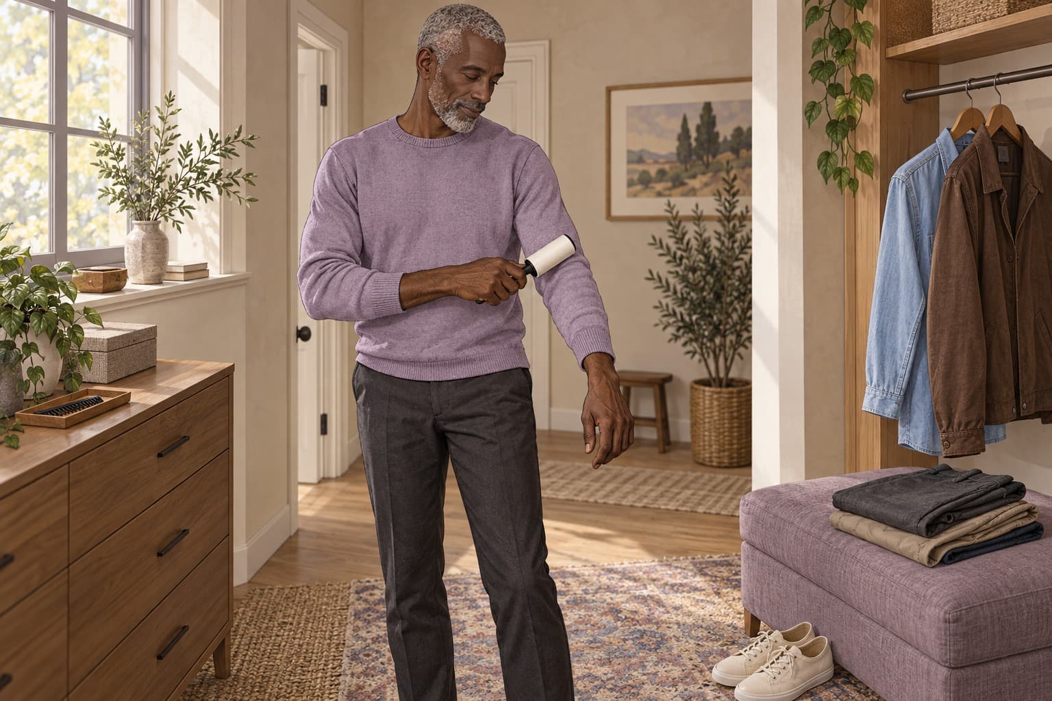 Wear familiar clothes and keep grooming recognizable